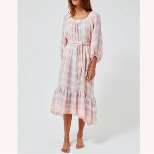 Liza Marie Fernandez Midi Dress Madras Gauze Linen Designer Luxury SZ M EUC